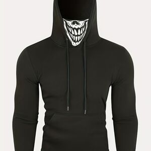 Temu Plus Size Mens Face Cover Hoodies, Casual "novelty Smile" Graphic Drawstring Hooded Sweatshirt With Multicolor, Comfortable Oversized Pullover Black 3XL(50)