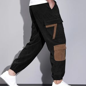 Temu Trendy Corduroy Cargo Drawstring Pants, Men's Multi Flap Pocket Trousers, Loose Casual Outdoor Pants, Men's Work Pants Outdoors Streetwear Hip Hop Style Coffee XXL(38)