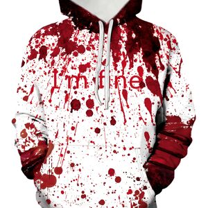 Temu Blood & I'm Fine Print Hoodie, Cool Hoodies For Men, Men's Casual Graphic Design Pullover Hooded Sweatshirt With Kangaroo Pocket Streetwear For Winter Fall, As Gifts White L(40)