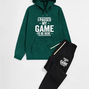 Temu Casual 2pcs Set, Men's "i Paused My Game" Print Hoodie & Drawstring Sweatpants Matching Set For Fall Winter Black M(38)