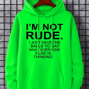 Temu "not Rude" Graphic Print Men's Casual Hoodies, Drawstring Comfortable Oversized Hooded Pullover Sweatshirt Plus Size Black 1XL(46)