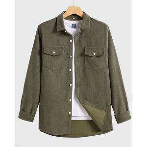 SHEIN Men Corduroy Flap Pocket Button Front Shirt Army Green L,M,S,XL,XXL Men