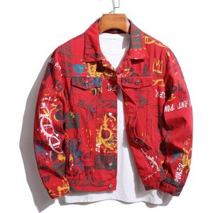 SHEIN Men Random Splatter Paint & Letter Graphic Flap Pocket Denim Jacket Without Tee Red L,M,S,XL,XXL Men