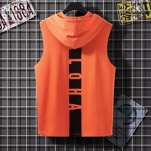 SHEIN Men Colour Block Letter Graphic Drawstring Hooded Tank Top Orange L,M,S,XL,XXL Men