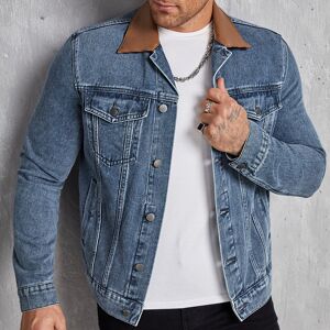 SHEIN Men Contrast Collar Flap Pocket Denim Jacket Without Tee Medium Wash L,M,S,XL,XS,XXL,XXS,XXXL,XXXXL Men