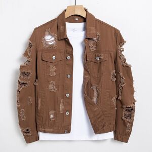 SHEIN Men Ripped Frayed Denim Jacket Without Tee Brown L,M,S,XL,XS,XXL Men