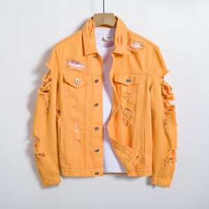 SHEIN Men Ripped Frayed Flap Pocket Denim Jacket Without Tee Orange L,M,S,XL,XS,XXL Men