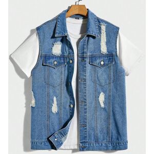 SHEIN Men Cotton Ripped Frayed Flap Pocket Denim Vest Jacket Without Tee Medium Wash L,M,S,XL,XS,XXL,XXS,XXXL,XXXXL Men