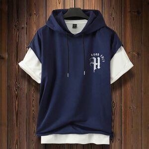 SHEIN Men Letter Graphic Drawstring Hooded Tank Top Without Tee Navy Blue L,M,S,XL,XXL Men