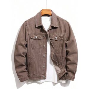 SHEIN Men Flap Pocket Denim Jacket Without Tee Coffee Brown L,M,S,XL,XXL Men