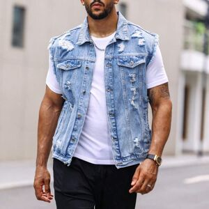 SHEIN Men Ripped Frayed Denim Vest Jacket Without Tee Medium Wash L,M,S,XL,XS,XXL Men