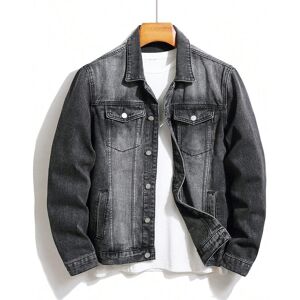 SHEIN Men Bleach Wash Flap Pocket Denim Jacket Without Tee Dark Grey L,M,S,XL,XXL Men