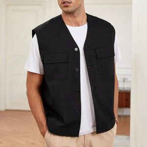 SHEIN Men Flap Pocket Vest Jacket Without Tee Black L,M,S,XL,XS,XXL,XXS,XXXL,XXXXL Men