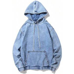 SHEIN Men Kangaroo Pocket Drawstring Hooded Oversize Denim Jacket Light Wash L,M,S,XL,XXL Men