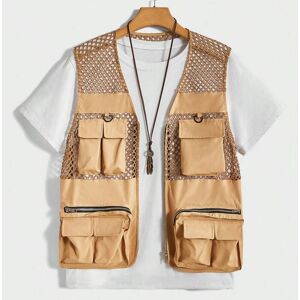 SHEIN Men 1pc Fishnet Insert Flap Pocket Buckle Front Vest Without Tee Khaki L,M,S,XL,XS,XXL,XXS,XXXL,XXXXL Men