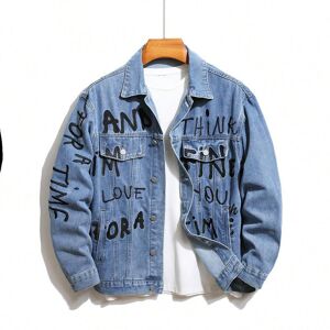 SHEIN Loose-Fit Men's Denim Jacket With Letter Graphic, No T-Shirt Included Blue L,M,S,XL,XXL Men