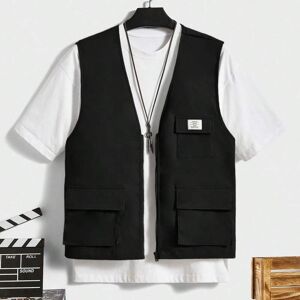 SHEIN Men Letter Patched Detail Flap Pocket Vest Without Tee Black L,M,S,XL,XS,XXL,XXS,XXXL,XXXXL Men