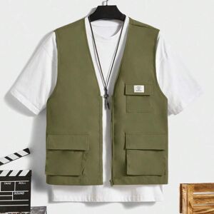SHEIN Men Letter Patched Flap Pocket Cargo Vest Without Tee Army Green L,M,S,XL,XS,XXL,XXS,XXXL,XXXXL Men