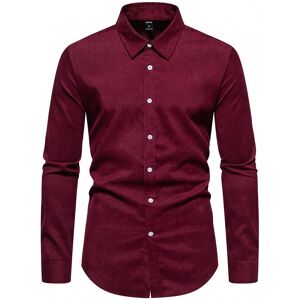 SHEIN Men Solid Button Up Corduroy Shirt Burgundy L,M,S,XL,XXL Men