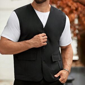 SHEIN Men Solid Flap Detail Button Front Vest Without Tee Black L,M,S,XL,XXL Men