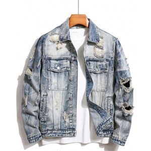 SHEIN Men Bleach Wash Ripped Frayed Denim Jacket Without Tee Light Wash L,M,S,XL,XXL Men