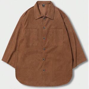 SHEIN Loose Fit Men's Solid Color Corduroy Button-Front Shirt Jacket Brown L,M,S,XL,XXL Men