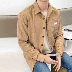 SHEIN Loose-Fit Men's Corduroy Shirt With Pocket & Letter Patch Detail Khaki L,M,S,XL,XS,XXL,XXS,XXXL,XXXXL Men