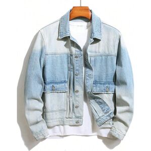 SHEIN Men Colorblock Flap Pocket Denim Jacket Without Tee Light Wash L,M,S,XL,XXL Men