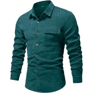 SHEIN Solid Color Corduroy Shirt Dark Green L,M,S,XL,XXL Men