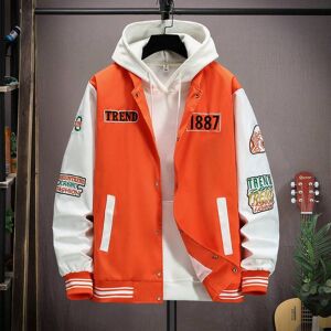 SHEIN Men Letter Graphic Two Tone Varsity Jacket Without Hoodie Orange L,M,S,XL,XXL Men