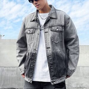 SHEIN Loose Fit Men's Denim Jacket With Flap Pockets (T-Shirt Not Included) Black and White L,M,S,XL,XXL Men