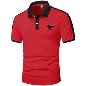 SHEIN Summer New Arrival Short Sleeve Men's Polo Shirt With Horse Pattern Printing, Business Casual Red L,M,S,XL,XXL,XXXL Men