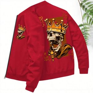 SHEIN Men's Spring New Skull & Crown & Letter Printed Baseball Collar Jacket Red L,M,S,XL,XXL,XXXL Men
