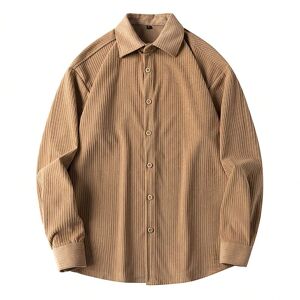 SHEIN Men's Solid Color Single-Breasted Long Sleeve Casual Shirt Khaki L,M,S,XS,XXS Men