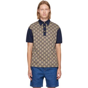 Gucci Beige GG Polo  - 2480 Beige/Blue - Size: Medium - male