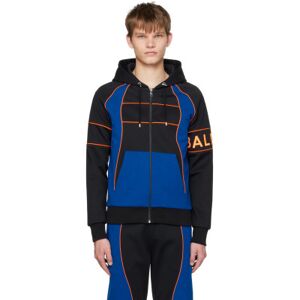 Balmain Black & Blue Paneled Hoodie  - EHA NOIR/BLEU ÉLECTR - Size: Large - male