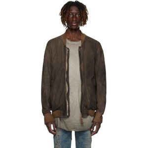 Boris Bidjan Saberi Brown Perforated Leather Bomber Jacket  - CARBON GREY - Size: Small - male