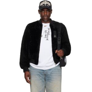 AMIRI Black Zip Front Shearling Bomber Jacket  - BLACK-SHEARLING - Size: IT 54 - male