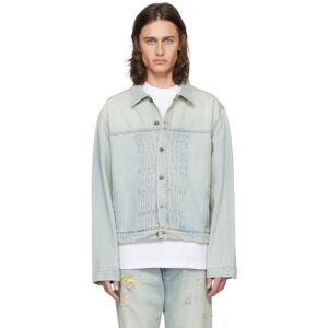 424 Blue Pleated Denim Jacket  - BLEACHED LIGHT - Size: Medium - male