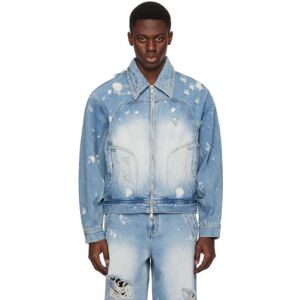 ADER error Blue Distressed Denim Jacket  - Blue - Size: Extra Large - male