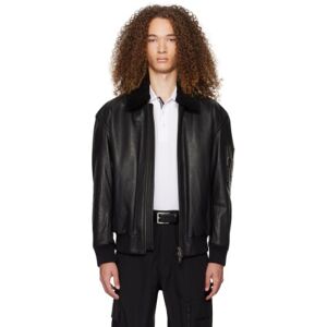 Boss Black Zip Leather Jacket  - Black 001 - Size: IT 52 - male