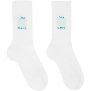 Casablanca White & Blue Casa Logo Socks  - CASA LOGO MISTY JADE - Size: Medium - male