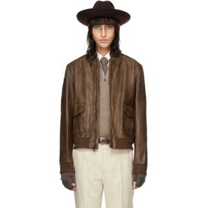 Ralph Lauren Purple Label Brown Ridley Leather Bomber Jacket  - VINTAGE BROWN - Size: Small - male