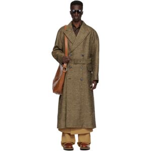 Dries Van Noten Brown Double-Breasted Trench Coat  - 4 NATURAL - Size: Large - male