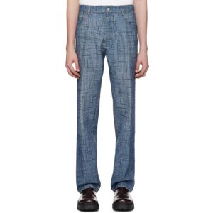 Bottega Veneta Indigo Textured Denim Trousers  - 4205-INDIGO/WHITE - Size: IT 44 - male