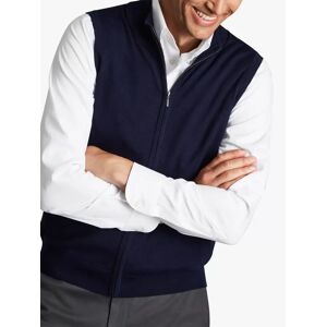 Charles Tyrwhitt Merino Wool Zip Sleeveless Cardigan, Navy - Navy - Male - Size: XXL