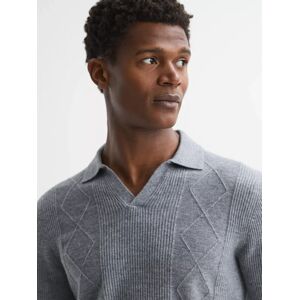 Reiss Malik Long Sleeve Knitted Polo Shirt - Grey - Male - Size: M