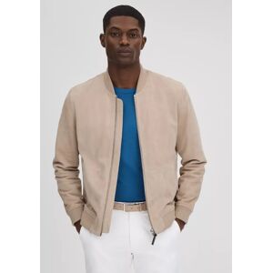 Reiss Dilan Long Sleeve Suede Zip Through Jacket - Stone - Male - Size: XS