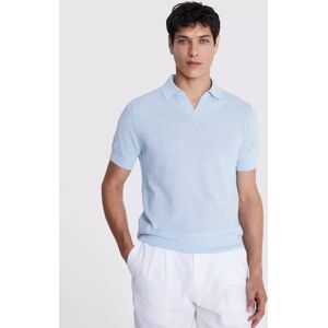 Moss Linen Blend Skipper Polo Shirt, Light Blue - Light Blue - Male - Size: M