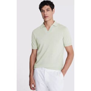 Moss Linen Blend Skipper Polo Top - Green - Male - Size: M